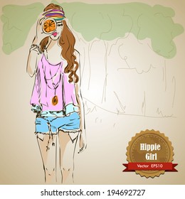 Sketch of a hippie girl