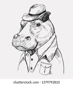 Sketch hippo. Hand drawn illustration converted to vector
