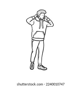 Sketch Hipster facing right side white Background vector modern illustration