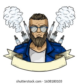 Sketch of hipster man with vaporizer cigarette