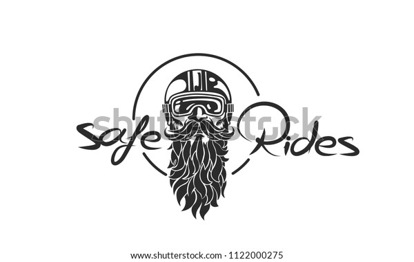 Sketch of hipster rider wearing a helmet\
for safe ride logo, vector\
illustration.