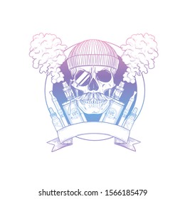 Sketch of hipster skull with vaporizer cigarette
