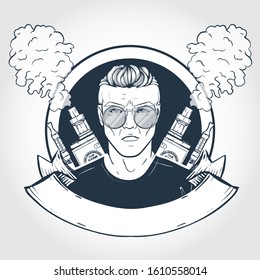 Sketch of hipster with vaporizer cigarette