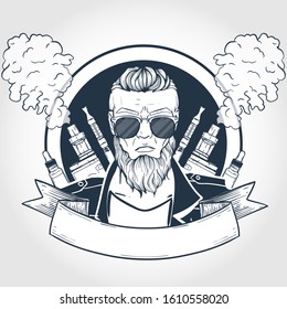 Sketch of hipster with vaporizer cigarette