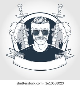 Sketch of hipster with vaporizer cigarette