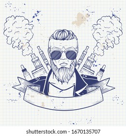 Sketch of hipster with a vaporizer cigarette