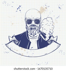 Sketch of hipster with a vaporizer cigarette
