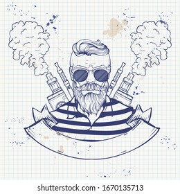 Sketch of hipster with a vaporizer cigarette