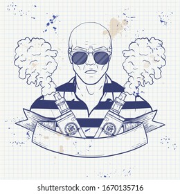 Sketch of hipster with a vaporizer cigarette