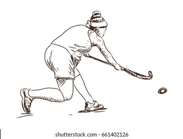 Sketch of Hockey player playing game in vector illustration.