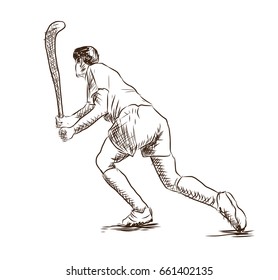 Sketch Hockey player playing game in vector illustration 
