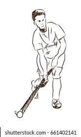 Sketch Hockey player playing game in vector illustration 