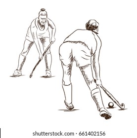 Sketch Hockey players playing game in vector illustration 