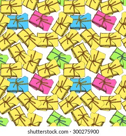Sketch holiday package in vintage style, vector seamless pattern