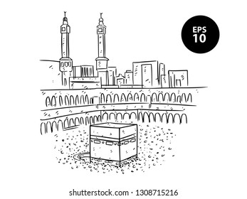 sketch of Holy Kaaba in Mecca Saudi Arabia