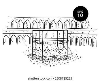 sketch of Holy Kaaba in Mecca Saudi Arabia
