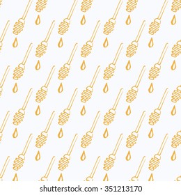 Sketch honey stick in vintage style, vector seamless pattern
