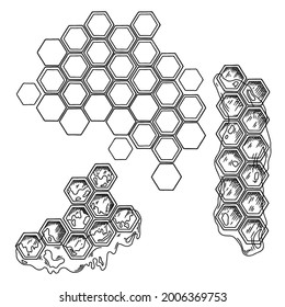 Sketch Of Honeycomb With Honey Isolated On A White Background. Vector Illustration