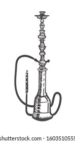 Sketch of a hookah for a lounge cafe. Hand drawn Hookah isolated on white background.