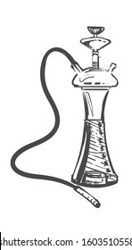Sketch of a hookah for a lounge cafe. Hand drawn Hookah isolated on white background.