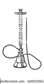 Sketch of a hookah for a lounge cafe. Hand drawn Hookah isolated on white background.