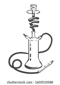 Sketch of a hookah for a lounge cafe. Hand drawn Hookah isolated on white background.
