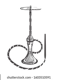 Sketch of a hookah for a lounge cafe. Hand drawn Hookah isolated on white background.