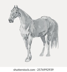 Sketch of a horse, elegant horse drawing, detailed horse illustration. Graceful horse sketch.