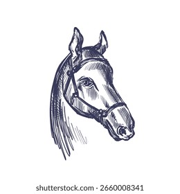 Sketch of horse. Vector hand draw graphic image on transparent backdrop. Retro illustration. Animal ink symbol