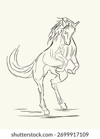 Sketch of a horse, the Year of the Horse symbol, in a dynamic pose with clean lines, reflecting strength, freedom, and energy. Used for design, greeting cards, illustrations