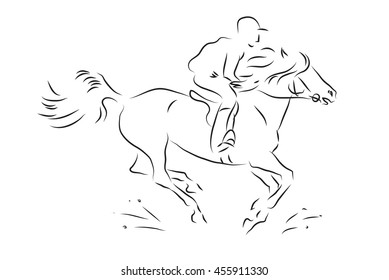 sketch horseman galloping on horse - vector illustration