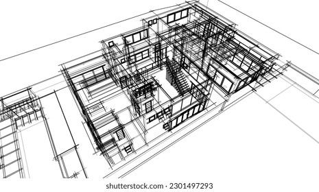  Skizze eines Hauses 3D-Illustration