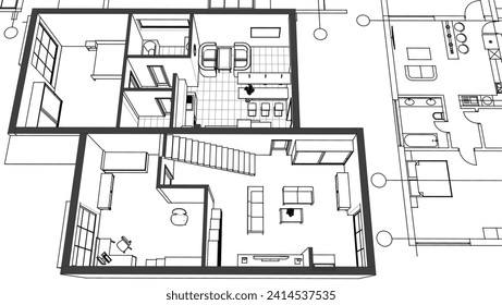 sketch of the house 3D illustration