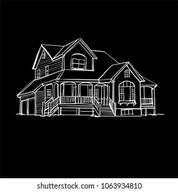 Sketch of  house architecture .Drawing  free hand  Vector illustration.outline sketch drawing perspective of exterior house.