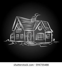 Sketch of  house architecture .Drawing  free hand .