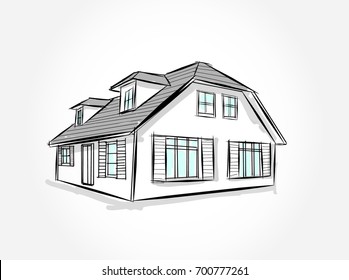 Sketch of  house architecture .Drawing  free hand  Vector illustration.outline sketch drawing perspective of exterior house.