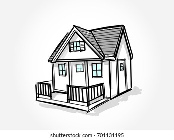 Sketch of  house architecture .Drawing  free hand  Vector illustration.outline sketch drawing perspective of exterior house.