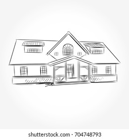 Sketch of  house architecture .Drawing  free hand .