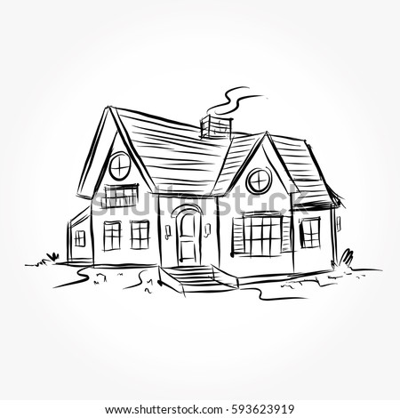 Sketch House Architecture Drawing Free Hand Stock Vector (Royalty Free