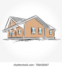 Sketch of  house architecture .Free hand drawing.Vector illustration.outline sketch drawing perspective of a exterior.