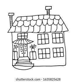 Sketch of a house isolated on a white background. Vector. Element of design mortgage, business, building. Doodle illustration.