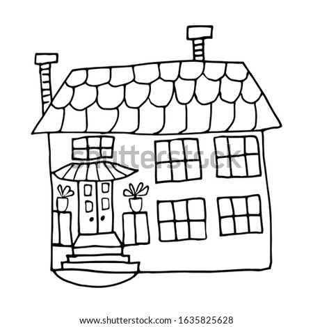 Sketch of a house isolated on a white background. Vector. Element of design mortgage, business, building. Doodle illustration.