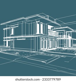 Esbozo de la casa sobre un fondo azul   Ilustración del vector 