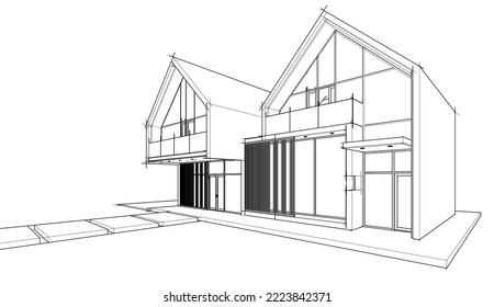 Sketch of a house with roof