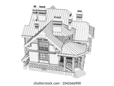 sketch house vector 3 colors