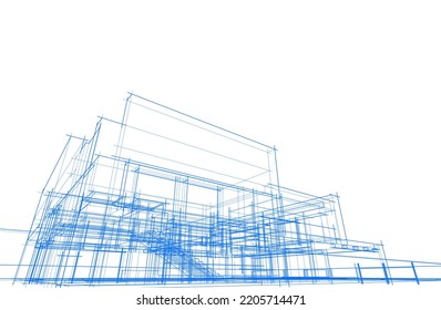 Sketch of a house vector 3d illustration