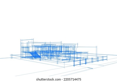 Esbozo de una ilustración 3d del vector de la casa