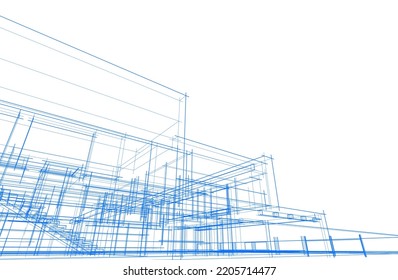 Sketch of a house vector 3d illustration