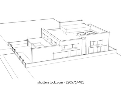 Sketch of a house vector 3d illustration