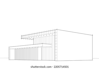 Esbozo de una ilustración 3d del vector de la casa